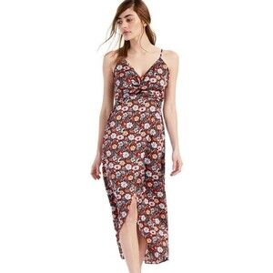 Bar III Orange Twist Front V Back Tulip Hem Faux Wrap Midi Dress Size XL